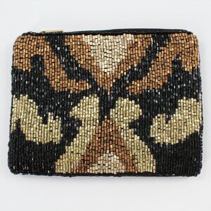 Kay Lee New York Black Patterned Beaded Coin Purse/Cosmetic Bag NWT Made India